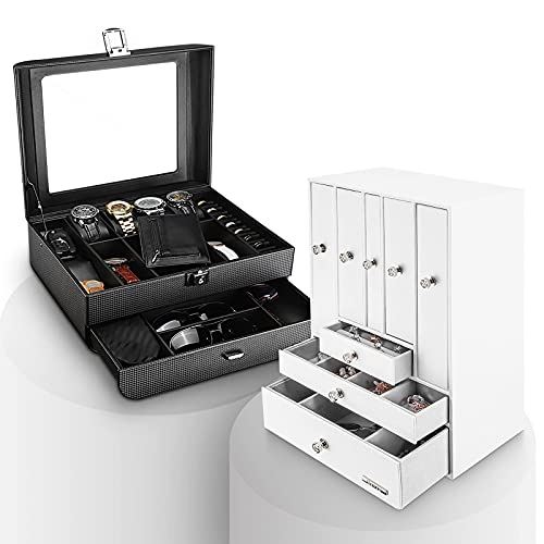 Homde Bundle Jewelry Organizer Box with 5 Vertical Drawers for Watch