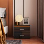 3 Type Modern Luxury LED Light Nightstand Coffee Tea Table w/2 Drawers Organizer