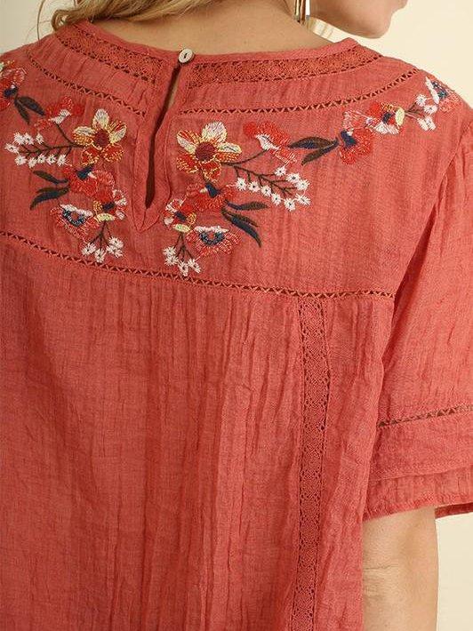 Floral Casual Short Sleeve Round Neck Shirts & Tops