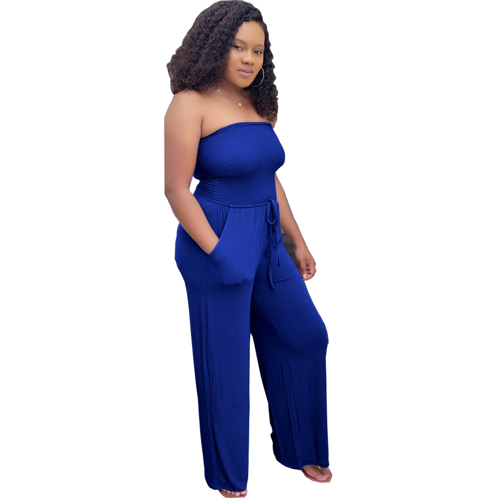 Solid Color Sexy Strapless Loose Jumpsuit