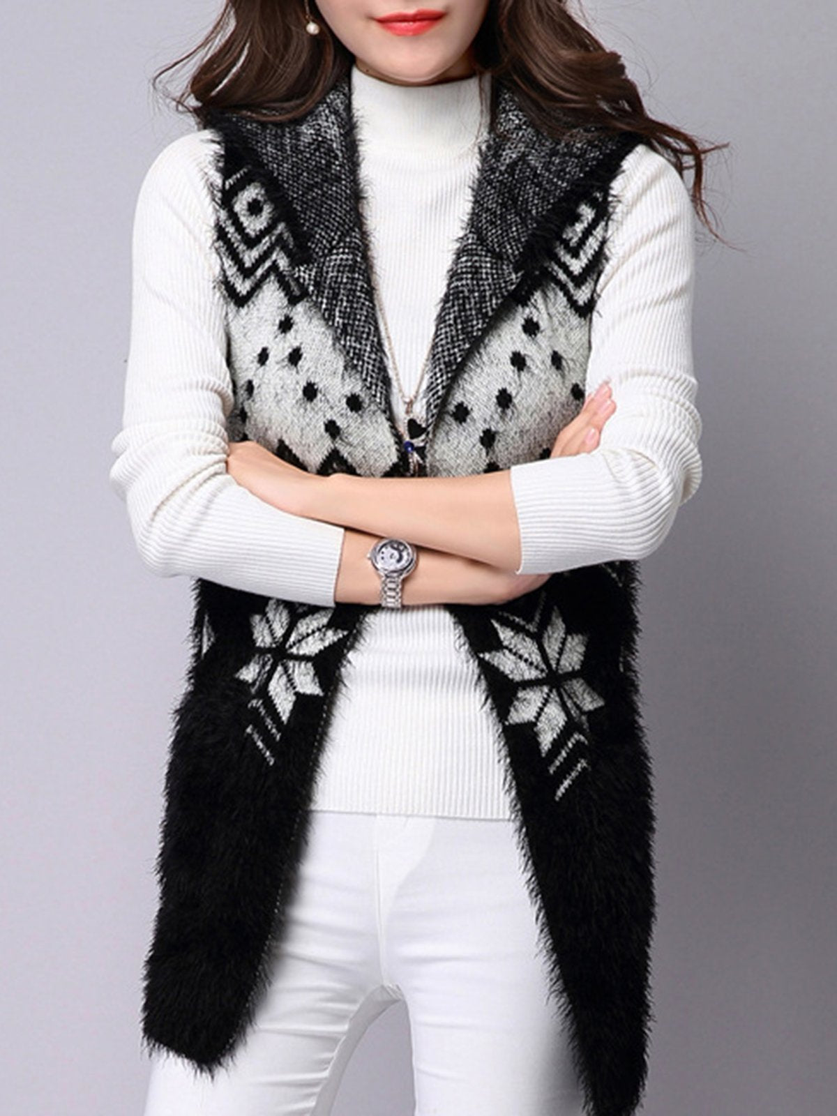 Knitted Hoodie Fluffy Sleeveless Vest