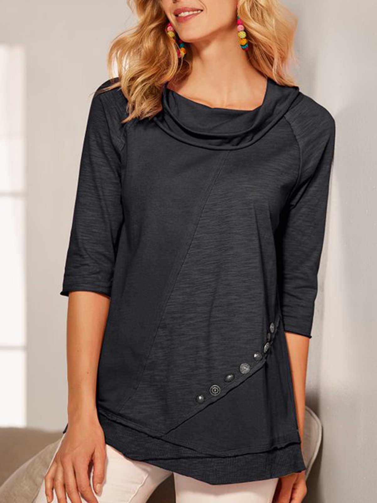 Black Half Sleeve Paneled Shirts & Tops