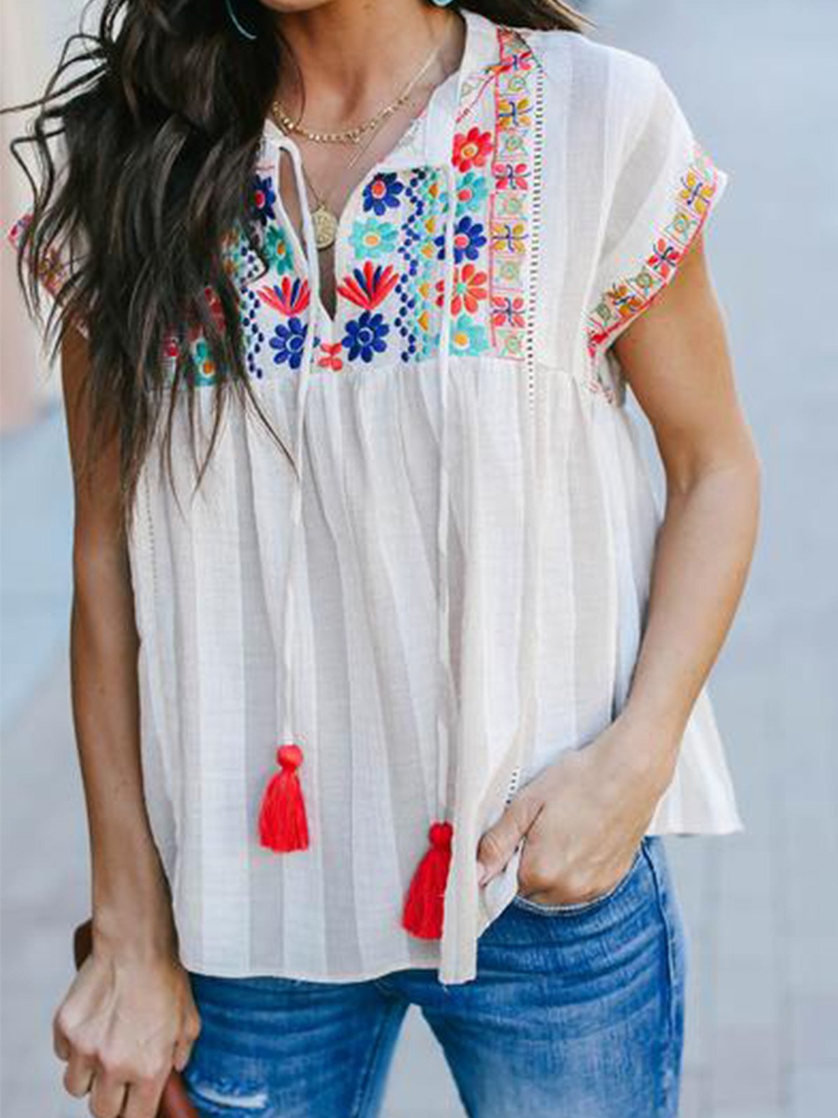 Women Casual Printed Tops Tunic Blouse Shirt