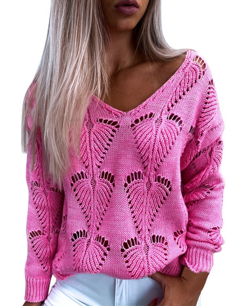Hollow Out V-Neck Pullover Loose Sweater