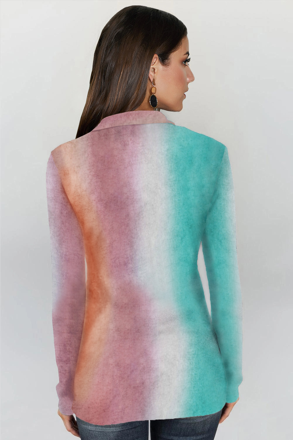 醒目拼色扎染别致拉链轻质长袖套头衫