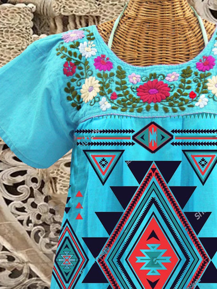 Short Sleeve Geometric Shirts & Tops