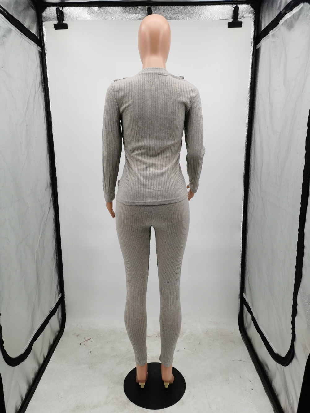 Solid Color Ruffles Knitting Pants Suit