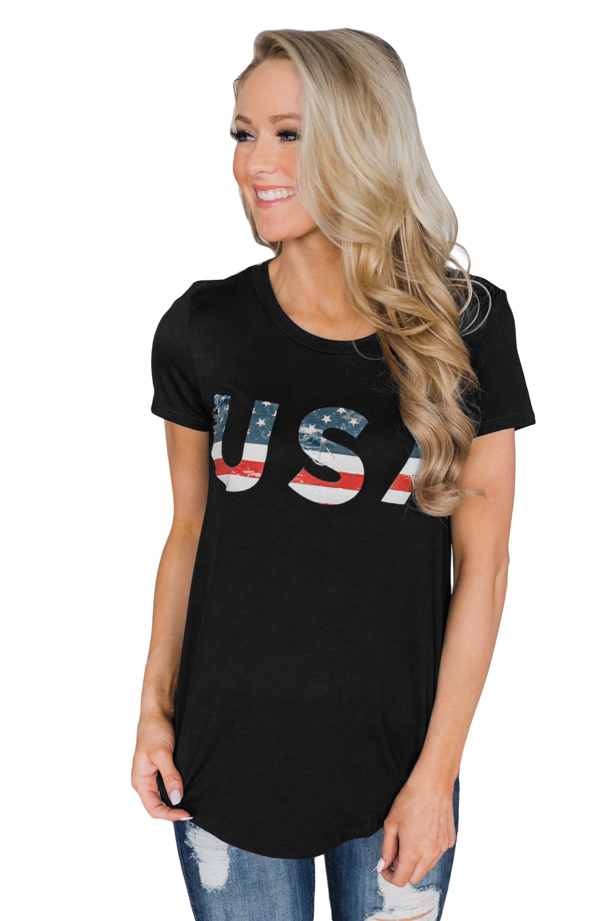 Black Home Grown USA Flag Short Sleeve Tee Top