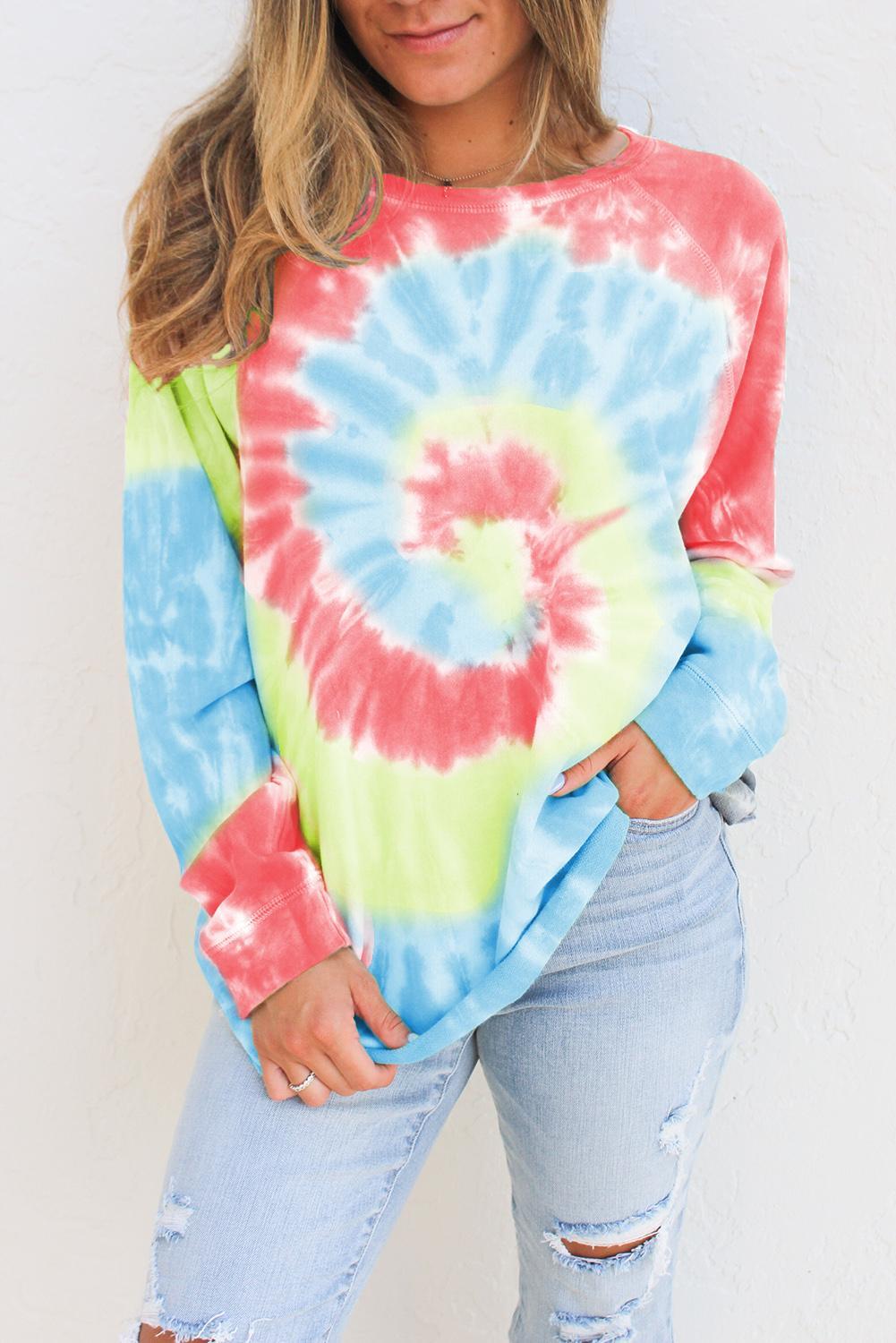 Sky Blue Ombre Tie Dye Loose Leisure Sweatshirt