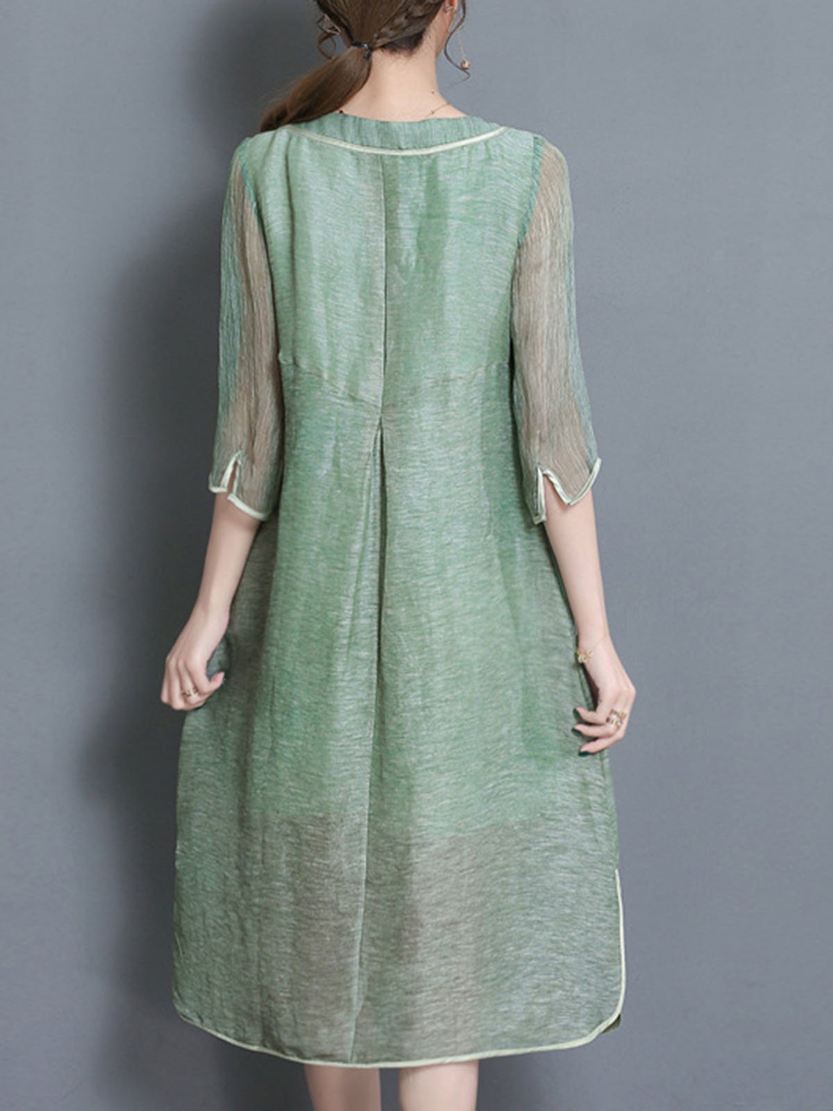 Half Sleeve Satin Vintage Floral-print Plus Size Dress