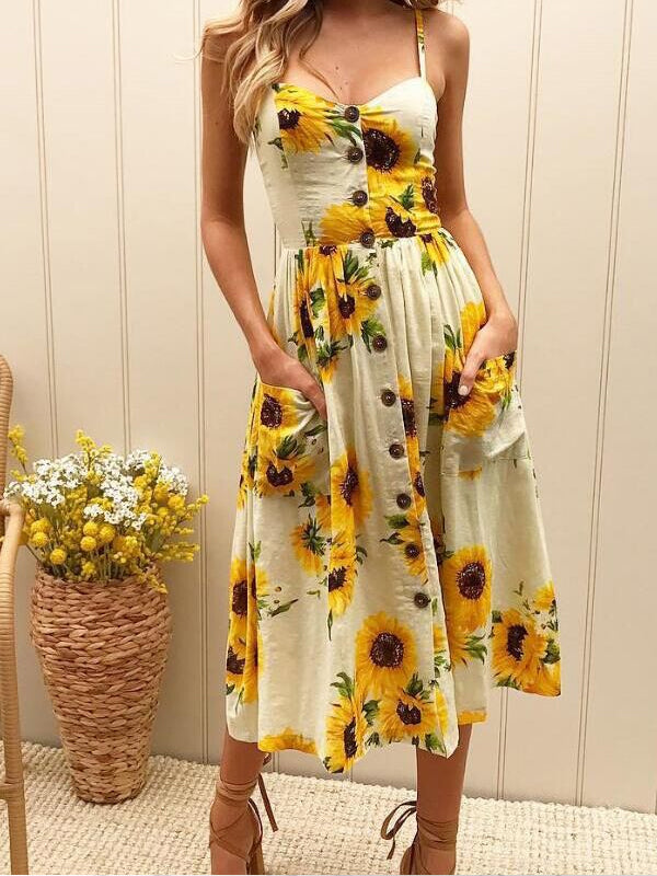 Sexy Summer Button Beach Boho Bohemian Dress