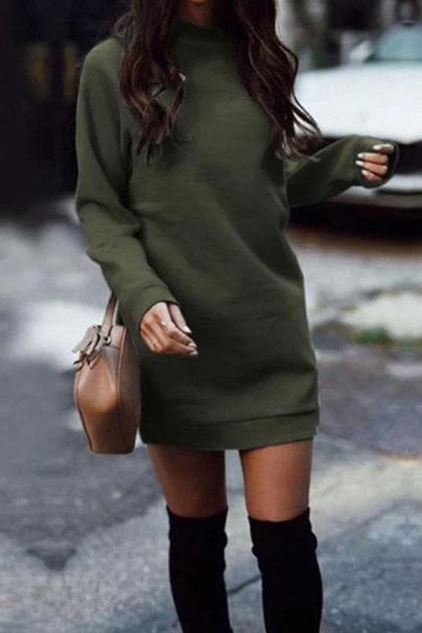 Crew Neck  Patchwork  Rib Knit Cuffs  Plain Bodycon Dresses