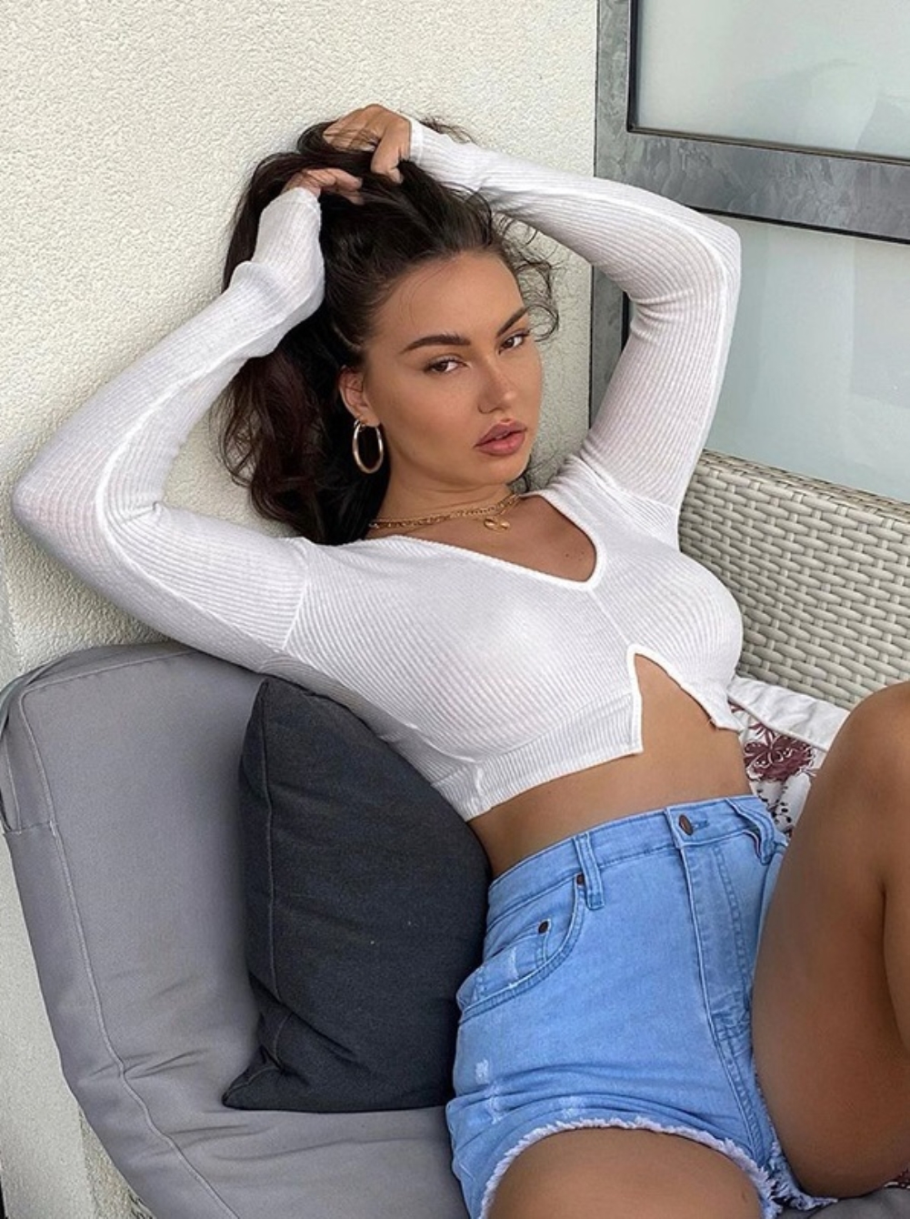 Sexy Front Slit Crop Top with Full Sleeves