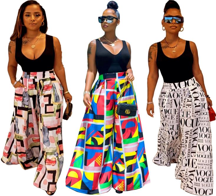 Casual fashion letter high waist wide leg culottes SSD3109