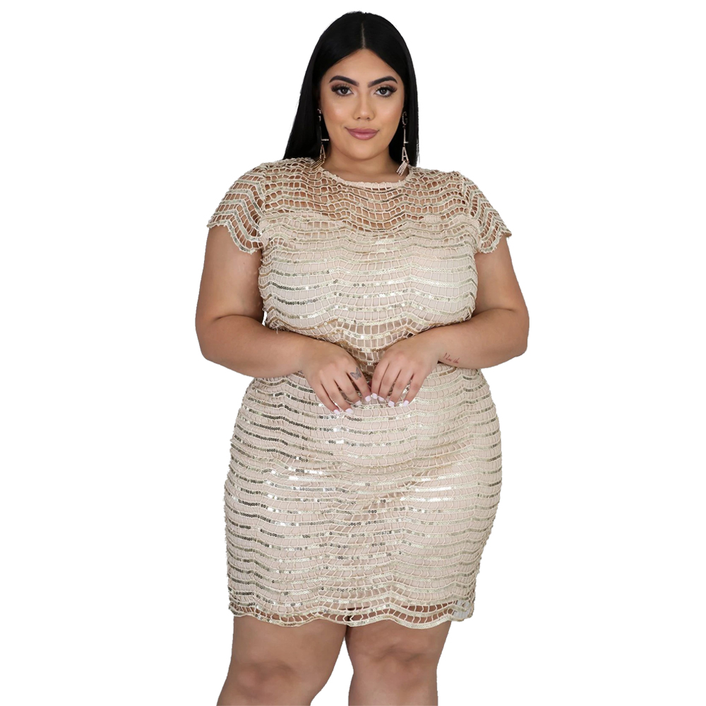 Plus Size Party Short Sleeve Sequins Mini Dress