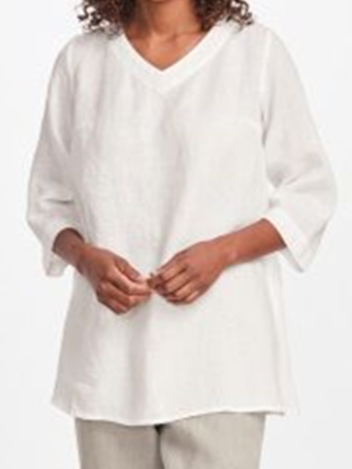 White Casual V Neck Plain Shirts & Tops