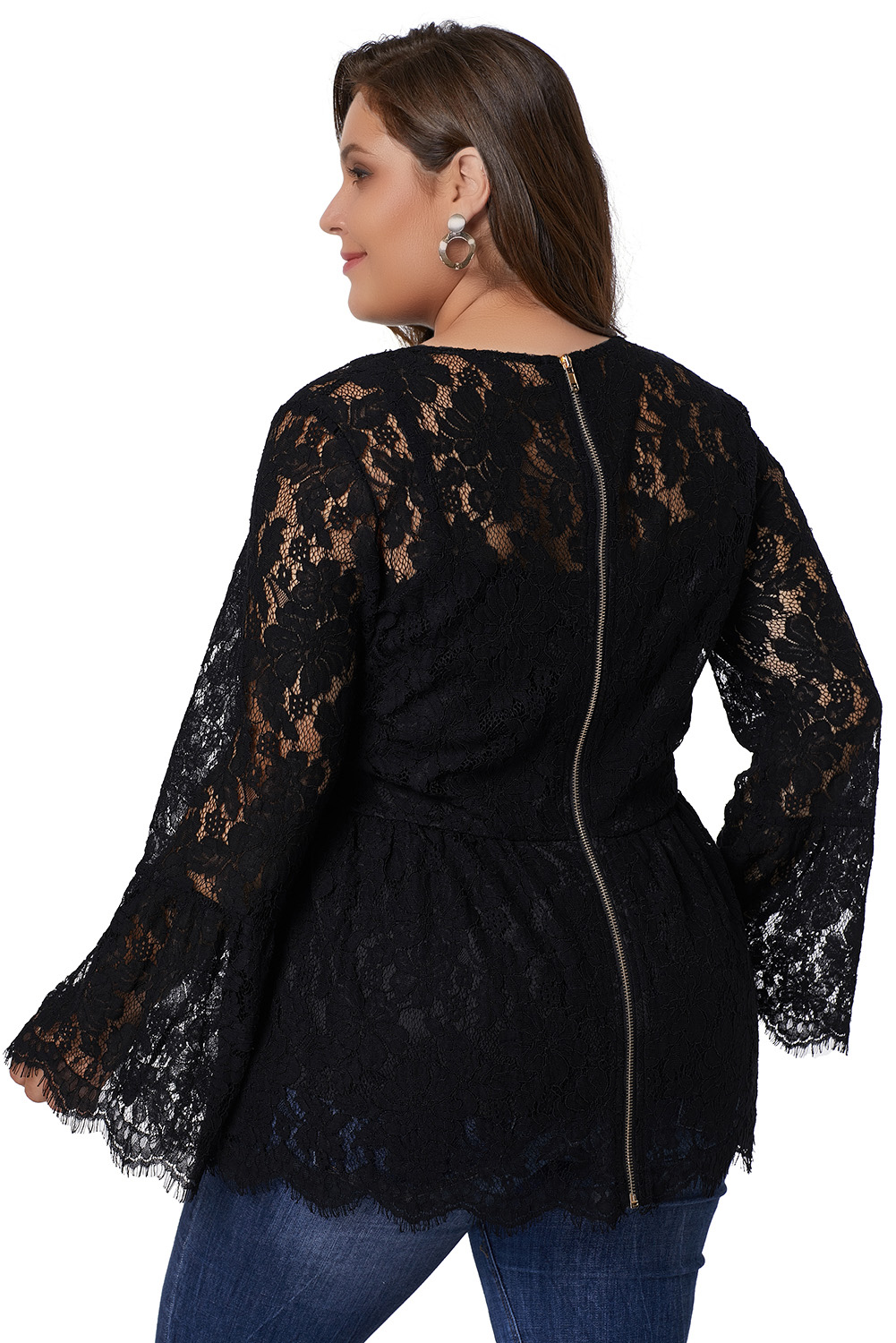 Black Floral Lace Babydoll Plus Size Top