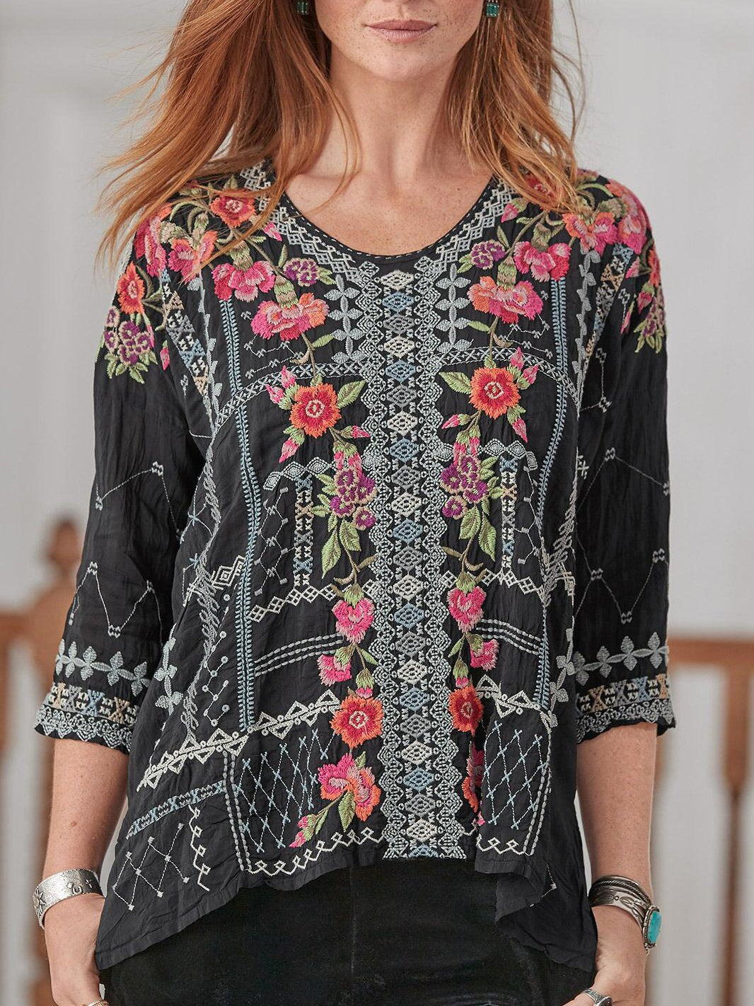 Crew Neck 3/4 Sleeve Shirts & Tops