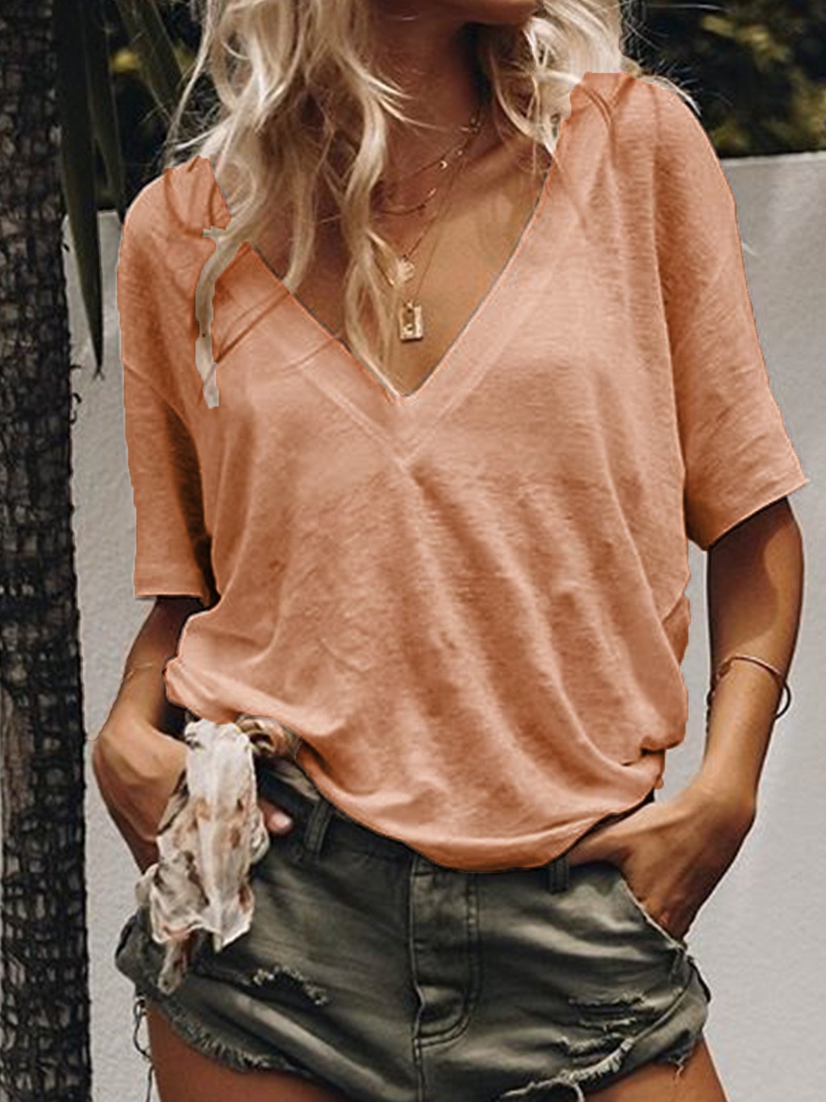 Women Summer Casula Loose V neck T Shirt Tops
