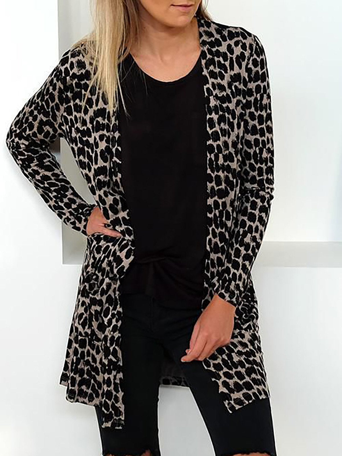 Leopard Long Sleeve Leopard Print Cotton Casual Cardigans