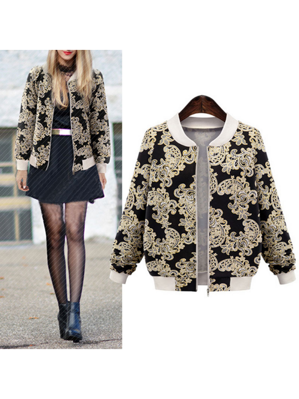 Floral-Embroidered Patchwork Vintage A-Line Coat