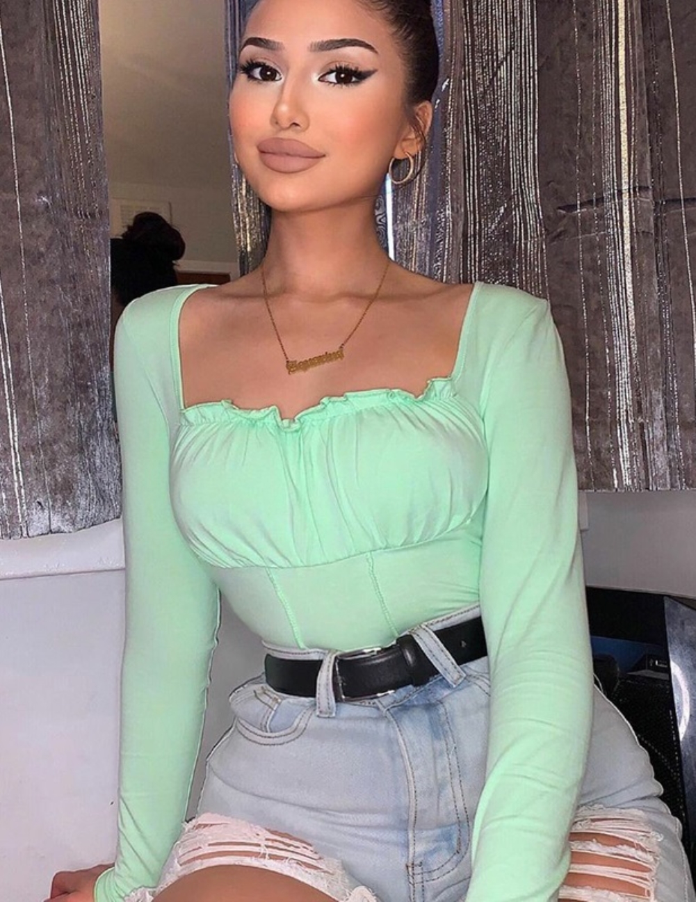 Solid Color Square Vintage Top with Sleeves