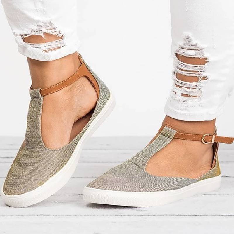 Women Spring Ankle Boots Cut Out Casual Strap Buckle Flats