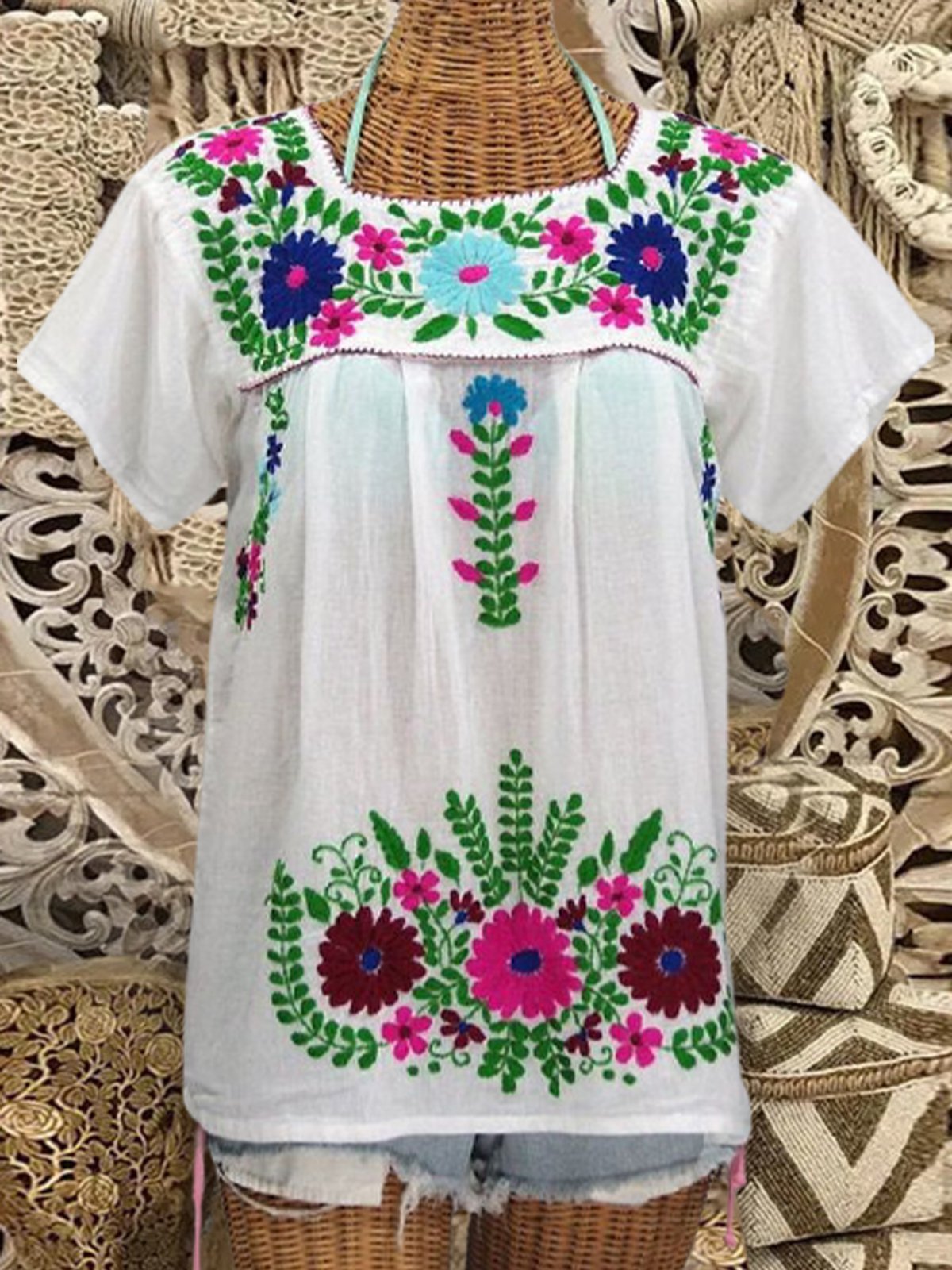 Cotton-Blend Short Sleeve Casual Shirts & Tops