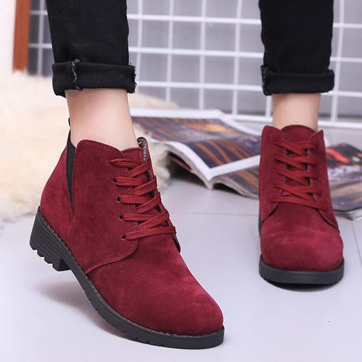 Women Spring Ankle Suede Lace-Up Casual Boots