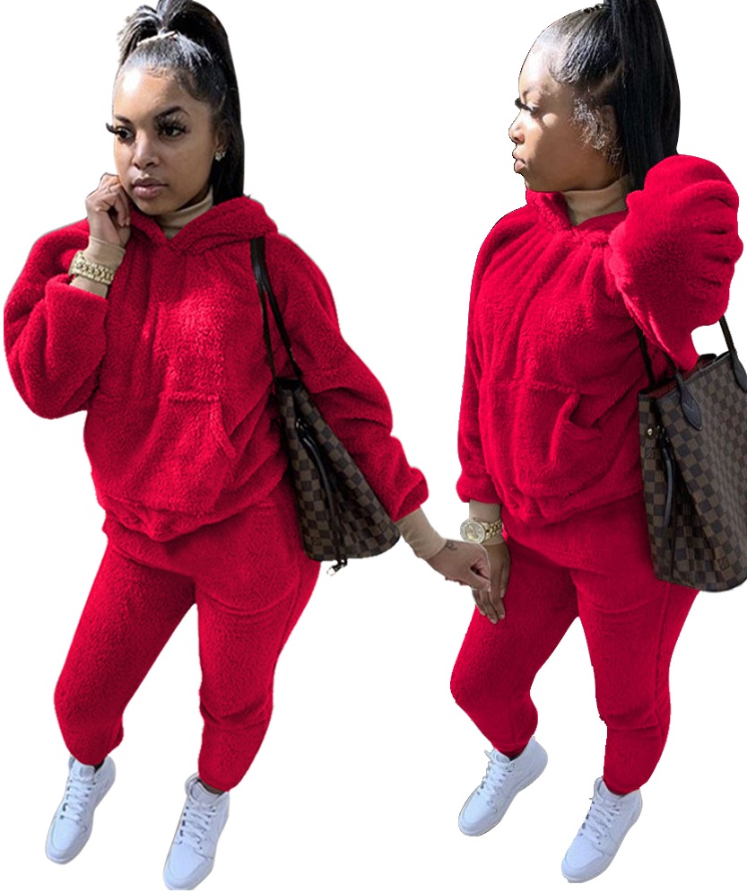 Plus Size Winter Fleece Hoody Plain Sweatsuit