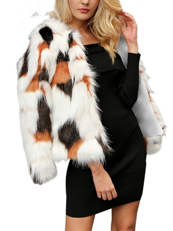 Warm Vinage Faux Fur Long Sleeve Outdoor Plain V Neck Coat