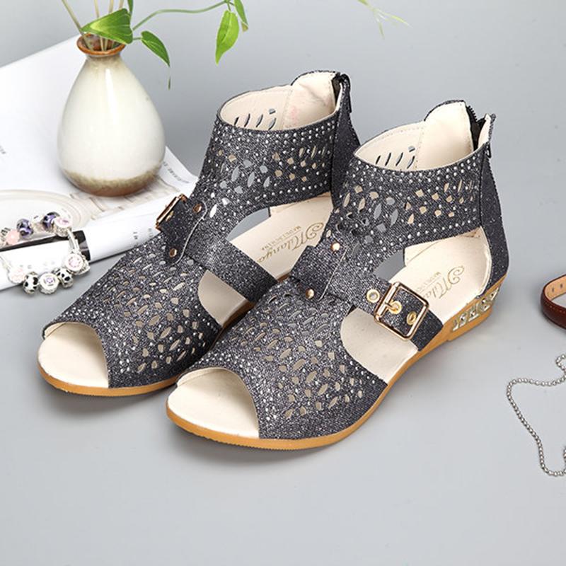 Rhinestone Zipper Women's Sandals