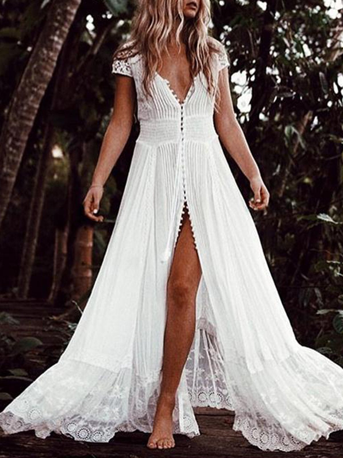 White Sexy Short Sleeve Maxi Dresses