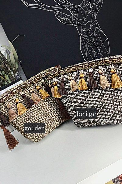 Women's Beach Tassel Zipper Woven Straw Sling Bag