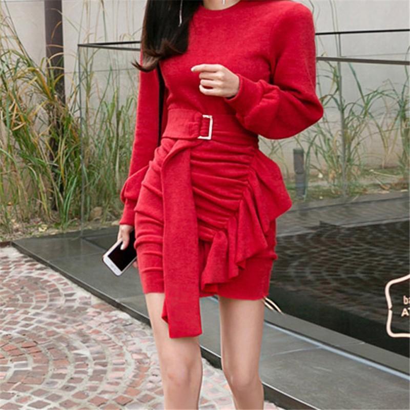 Casual Sexy Frenulum   Knitted Sweater Mini Dresses