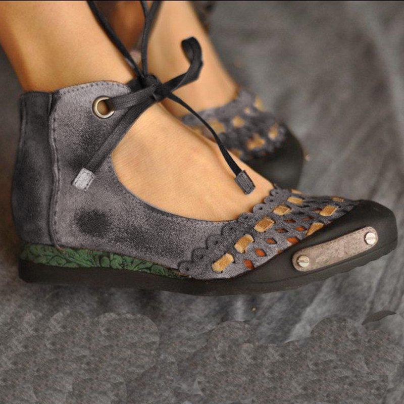 Hollow-Out Flat Heel Suede Loafers