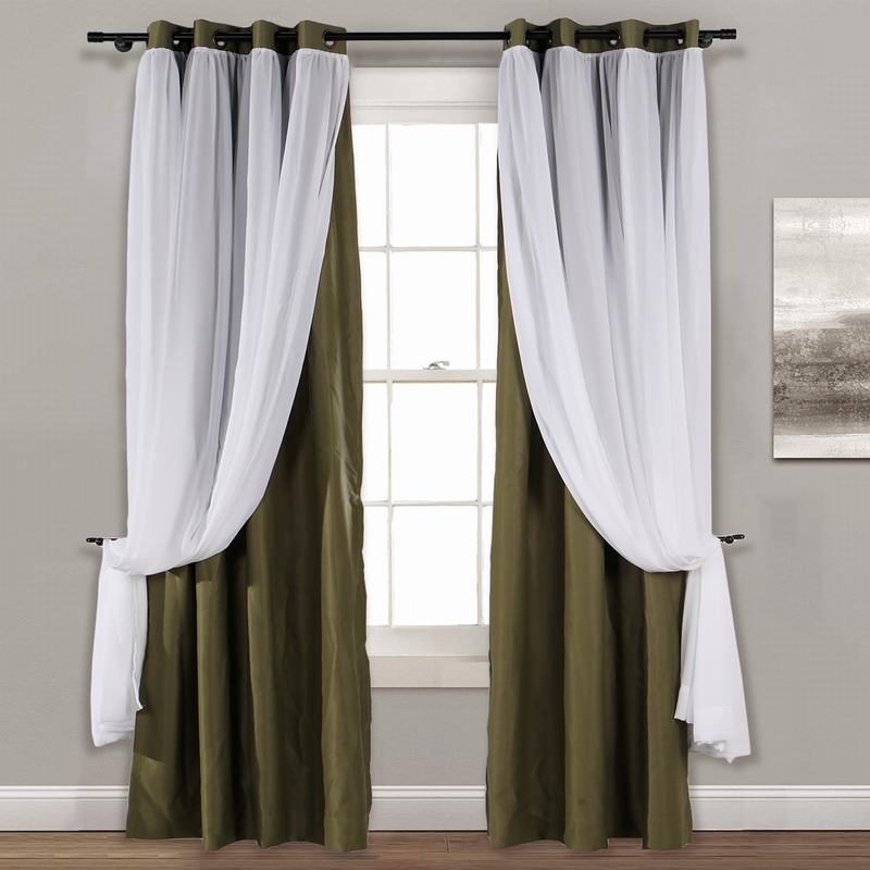 Layered Curtain Mix & Match Elegance White Crushed Voile x Blackout Curtain Grommet Panel ELI