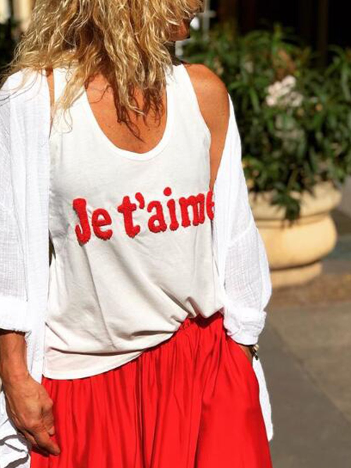 White Cotton-Blend Printed Sleeveless Shirts & Tops