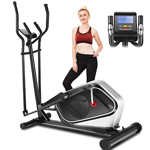 HIROLLOP Elliptical Machine, LCD Monitor, Cardio Cross Trainer with 16 Level Electric Resistance- Silver