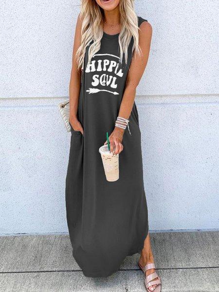 Sleeveless Letter Casual Dresses