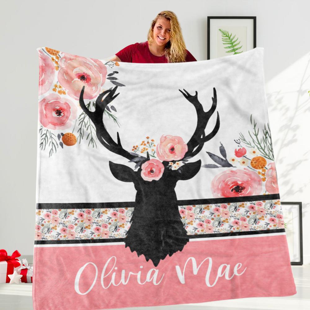 Personalized Baby Girl Blanket, Deer Baby Blanket. Baby Fleece Blanket
