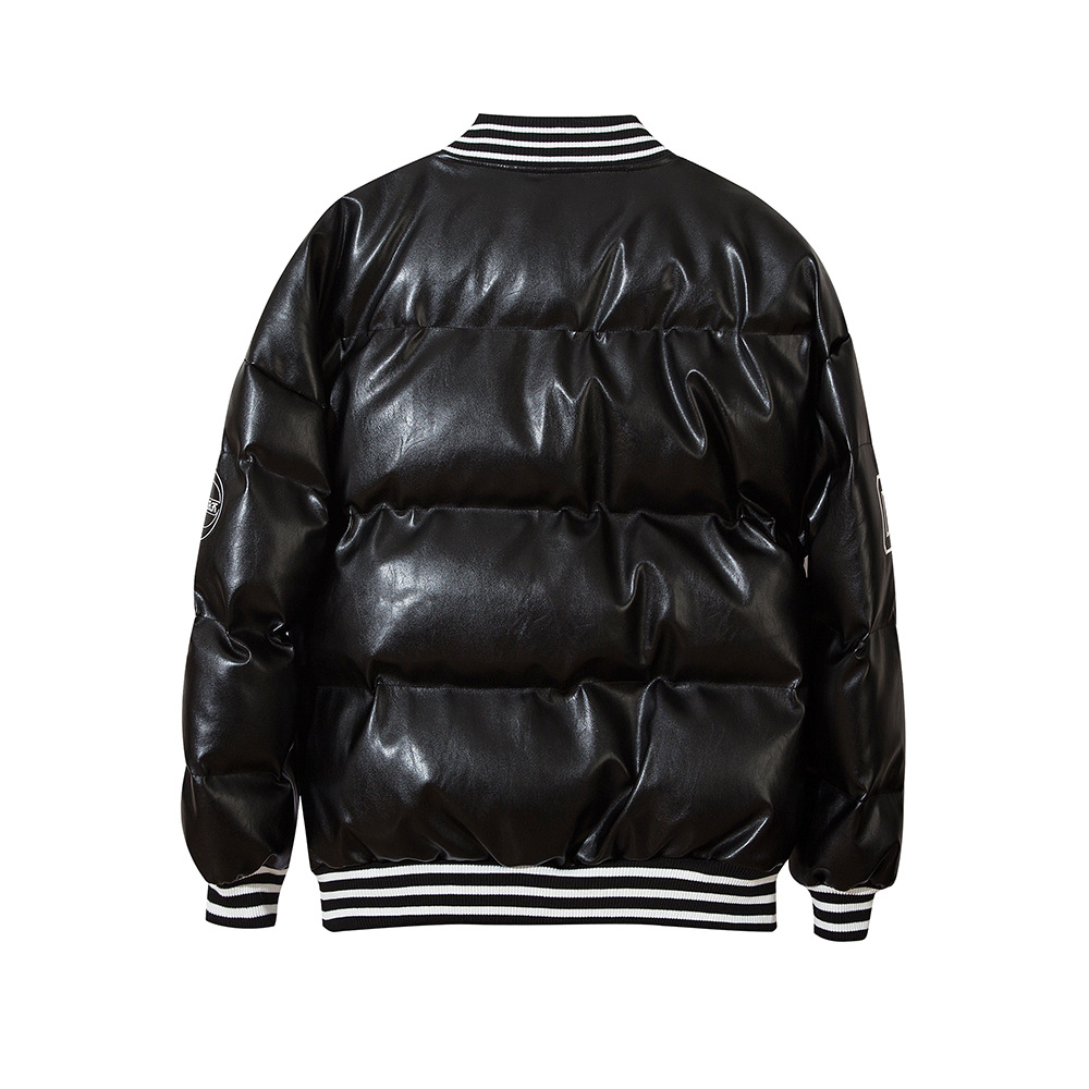 字母刺绣加厚皮衣男式ins欧美潮牌棉衣bf原宿风街头潮流宽松棉服