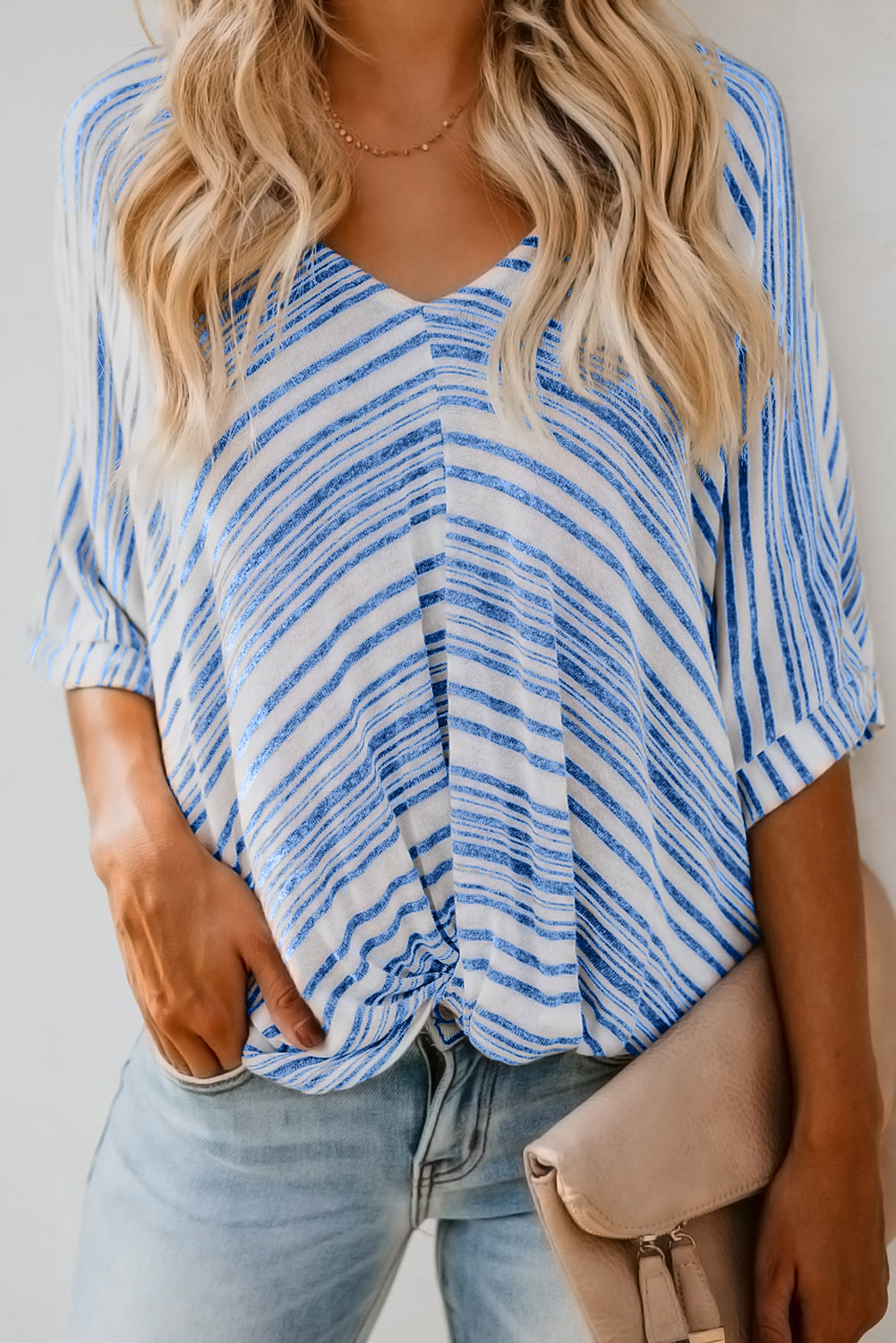 Sky Blue Estate Knit Twist Top
