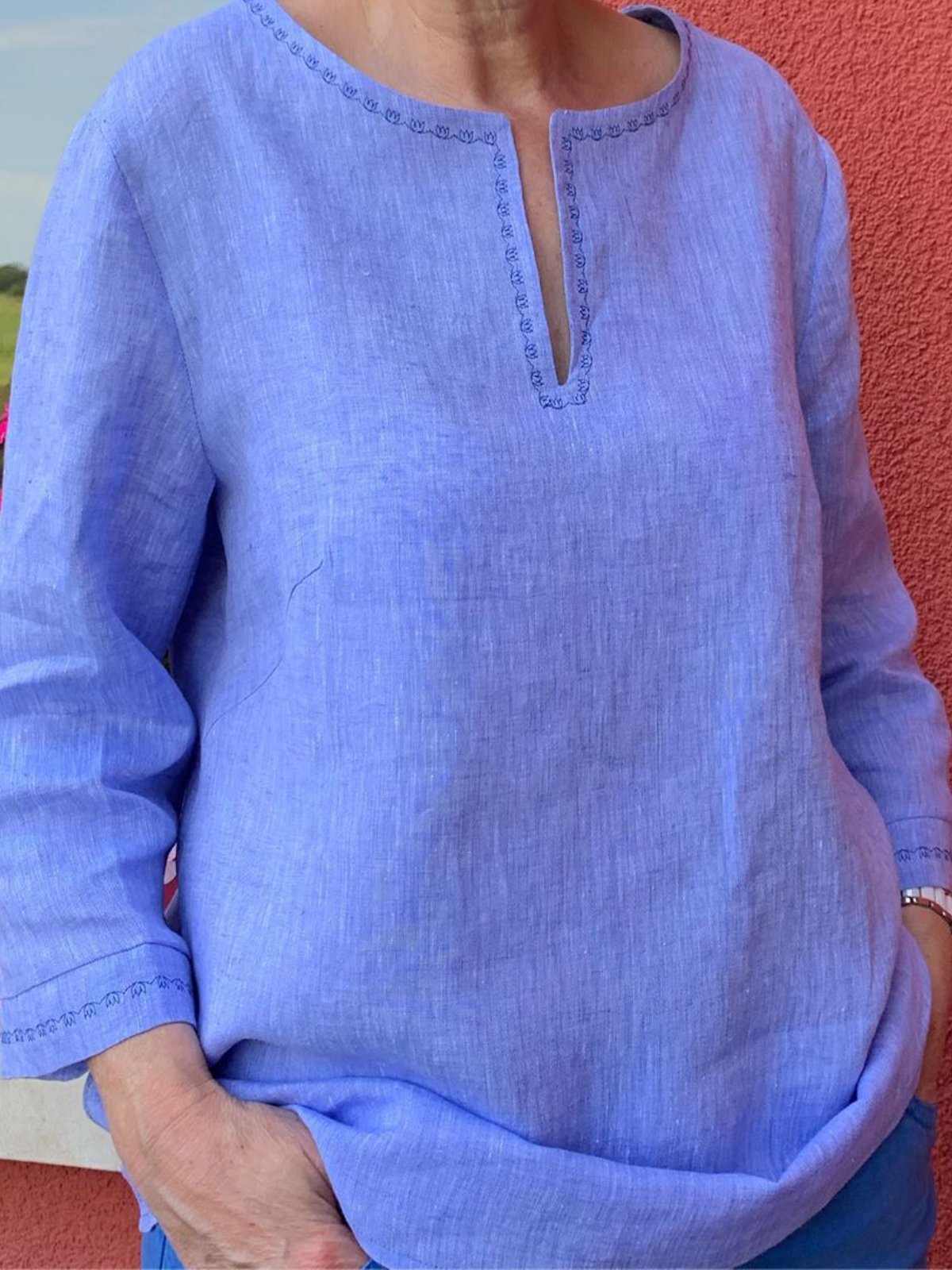 Round Neck Cotton-Blend Shirts & Tops