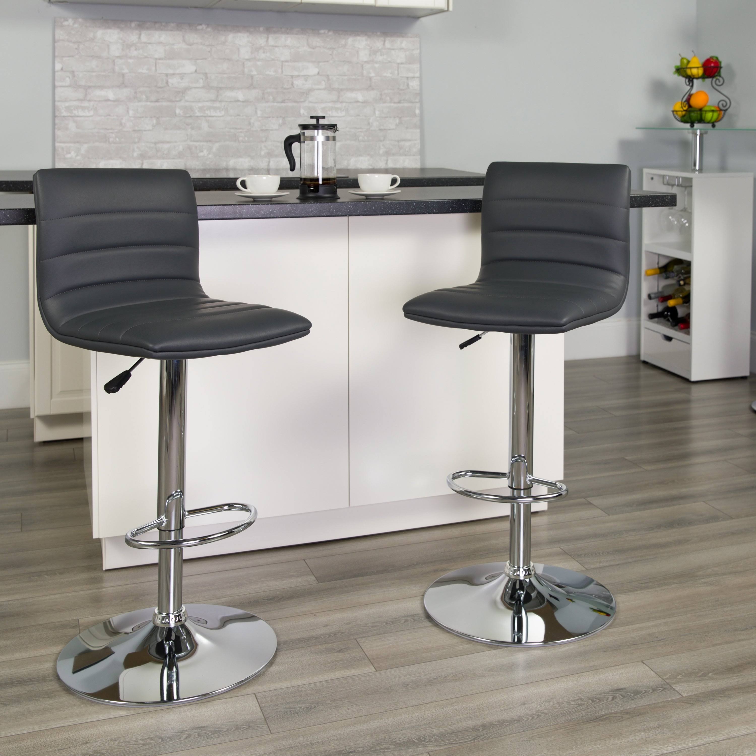 Flash Furniture 35x22 Contemporary Vinyl Adjustable Height Barstool with Chrome Base - Gray