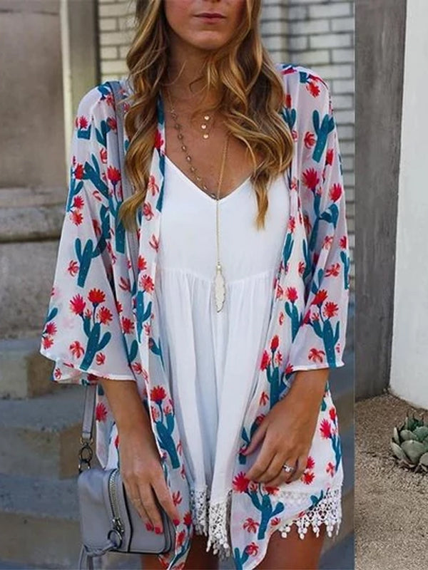 Casual Printed Colour Halflong Sleeve Cardigan