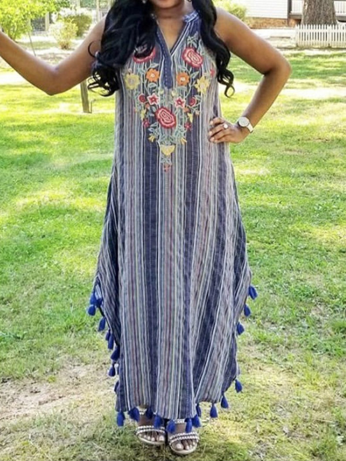 Boho Cotton-Blend A-Line Sleeveless Dresses