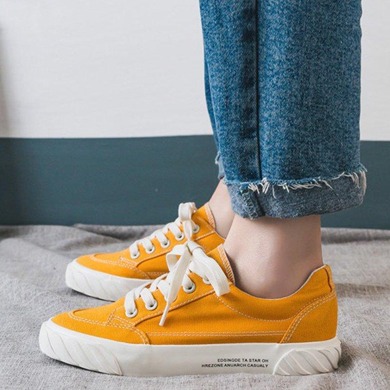 Women Yellow Lace-Up Fashion Sneakers