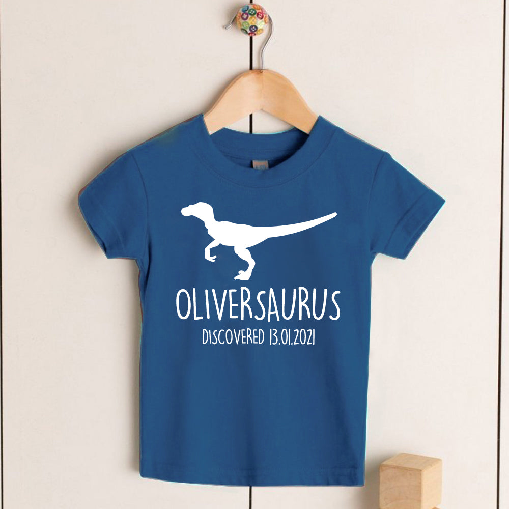 Personalised Velociraptor Kids Dinosaur T-Shirt, Birthday Gift for Your Children