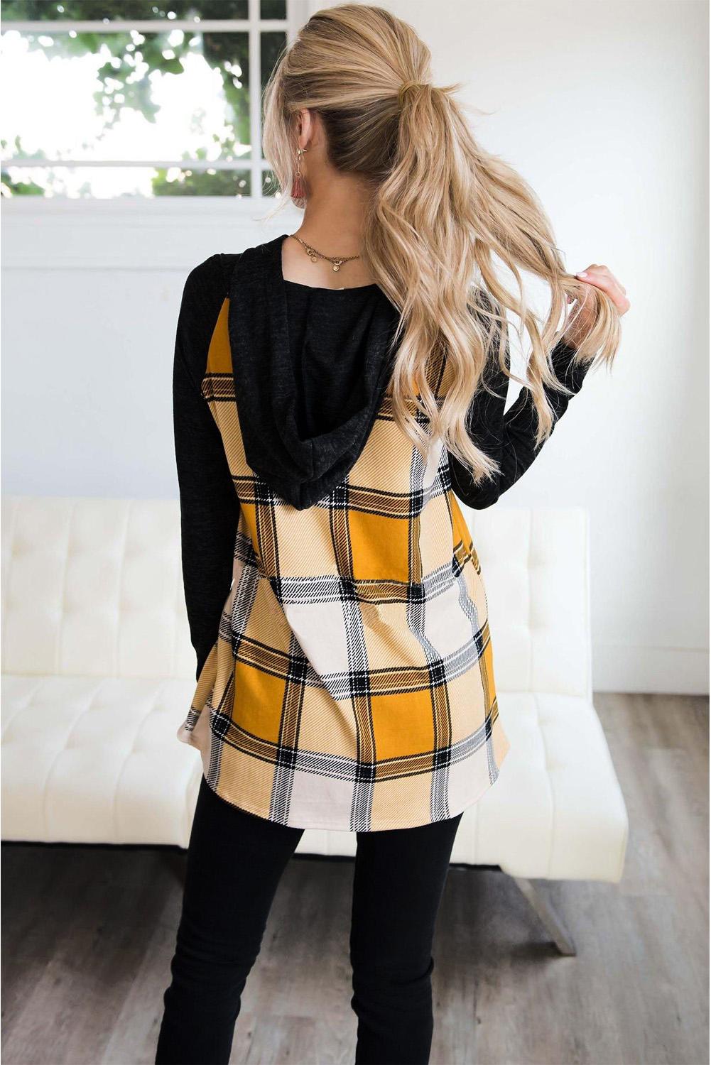 Yellow Plaid Pullover Hoodie